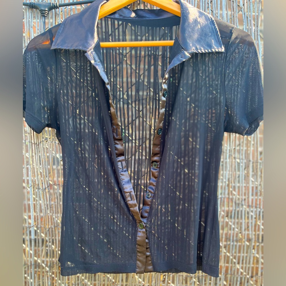 Mesh and Faux Leather Button Up / XS-S